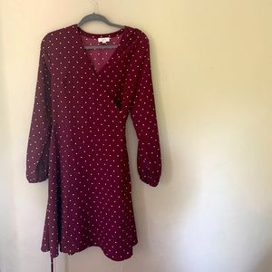 Loft outlet burgundy polka dot wrap dress